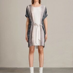 AllSaints Silk Pink and Gray Ombre Stripe Tunic Dress